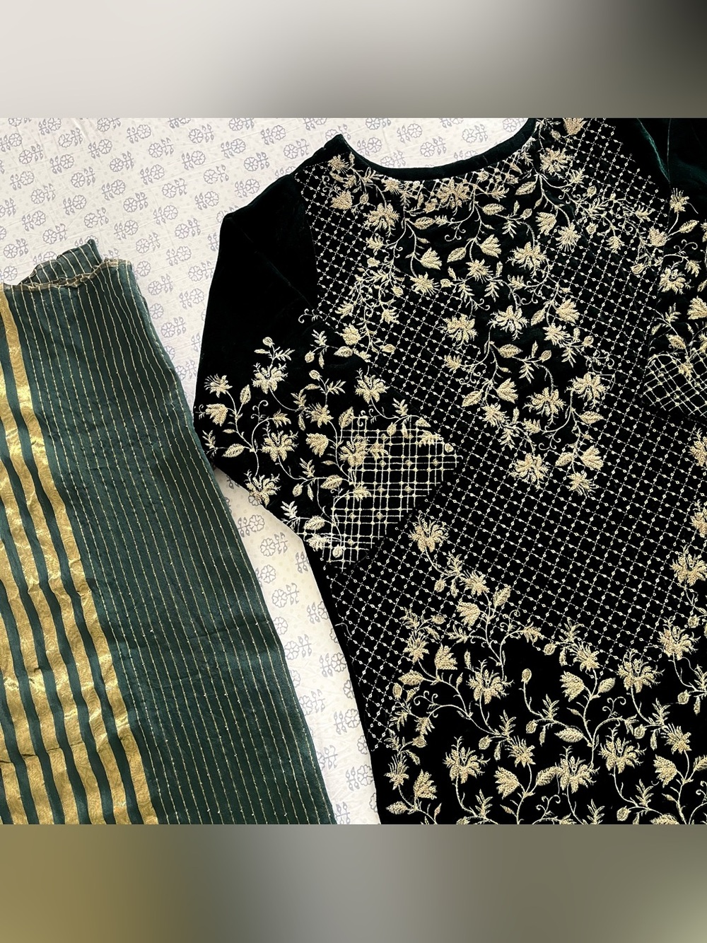 NEW Velvet Heavily Embroidered Salwar Kameez With Sequin Embellishments - Picture 3 of 12